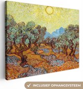 Canvas Schilderij Olijfbomen met gele hemel en zon - Vincent van Gogh - 40x30 cm - Wanddecoratie