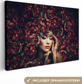 OneMillionCanvasses - Canvas - Vrouw - Henna - Bloemen - Sierraden - Roze - Schilderijen op canvas - 120x80 cm - Muurdecoratie - Schilderij