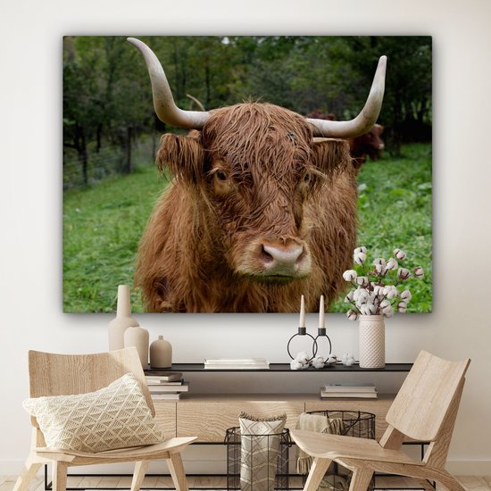 Tableau sur toile Highlander écossais - Animaux - Herbe - 160x120 cm - Décoration murale XXL