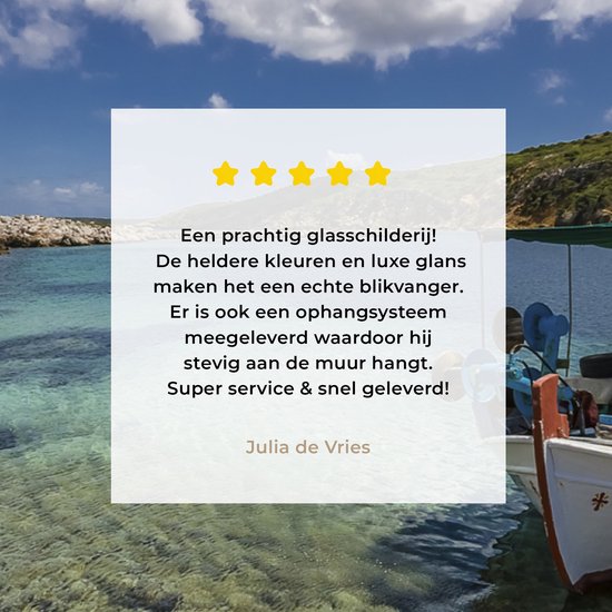 Peinture sur verre - Bateau de pêche traditionnel grec dans le golfe de Limnionas près de Kos - 180x120 cm - Peintures sur verre acrylique - Photo sur Glas