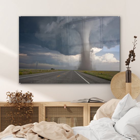 MuchoWow® Peinture sur verre 120x80 cm - Peinture sur verre acrylique - Tornade de Baca dans un champ - Photo sur verre - Peintures