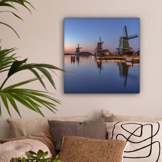 Peinture sur toile Moulins à vent aux Nederland - 50x50 cm - Décoration murale