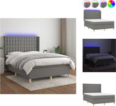 vidaXL Boxspring Bed - Donkergrijs - 203x147x118/128 cm - LED verlichting - Pocketvering matras - Huidvriendelijk topmatras - Inclusief montagehandleiding - Bed