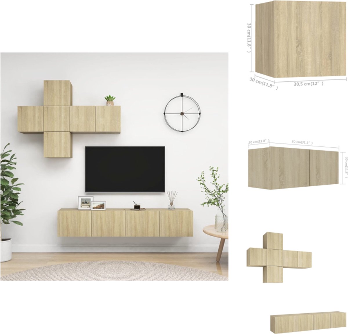 vidaXL Televisiemeubelset Hangend Sonoma Eiken - 1x60x30 cm - 2x80x30 cm - 4x30.5x30 cm - Kast