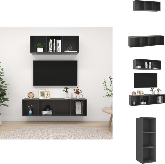 vidaXL TV-meubelset - Hoogglans grijs - Spaanplaat - 37 x 37 x 107 cm / 37 x 37 x 142.5 cm - Kast