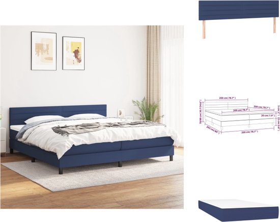 vidaXL Boxspringbed - Luxe - Pocketvering - Middelharde ondersteuning - Blauw - 203 x 200 x 78/88 cm - Bed