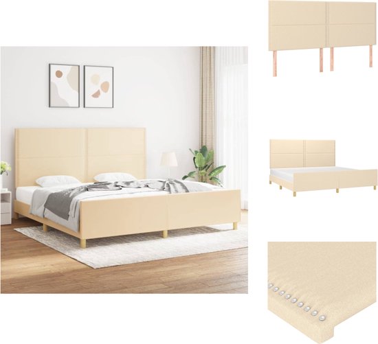 vidaXL Bedframe - Creme - 203 x 206 x 118/128 cm - Verstelbaar hoofdeind - Ondersteunende poten - Multiplex lattenbodem - Comfortabele rugondersteuning - Bed