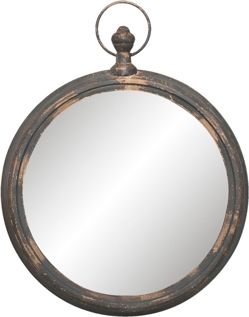 Clayre & Eef Spiegel 62x78 cm Zwart Ijzer Rond Grote Spiegel