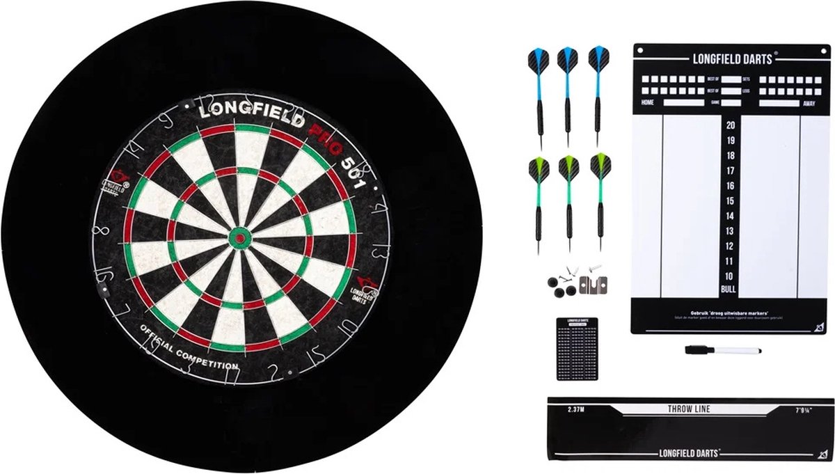 Longfield Darts Tournament Dartbord Met Toebehoren Zwart 8-delig