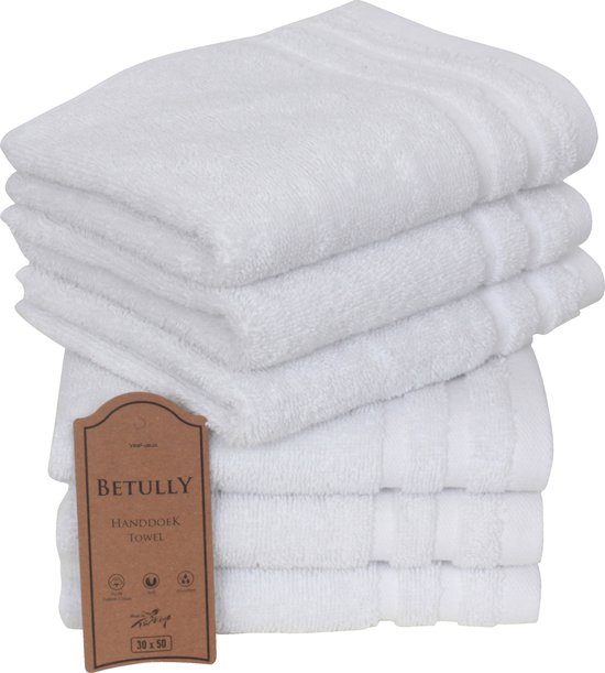 Betully ® - Handdoeken 30 x 50 cm - set van 6 - Hotelkwaliteit Handdoeken – Zware kwaliteit 500 g/m2 Wit