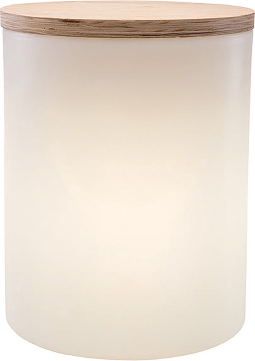 8 Seasons Design Shining Drum - Bijzettafel met licht Ø 37 x 45cm - Wit - Led - Dimbaar - H45 cm