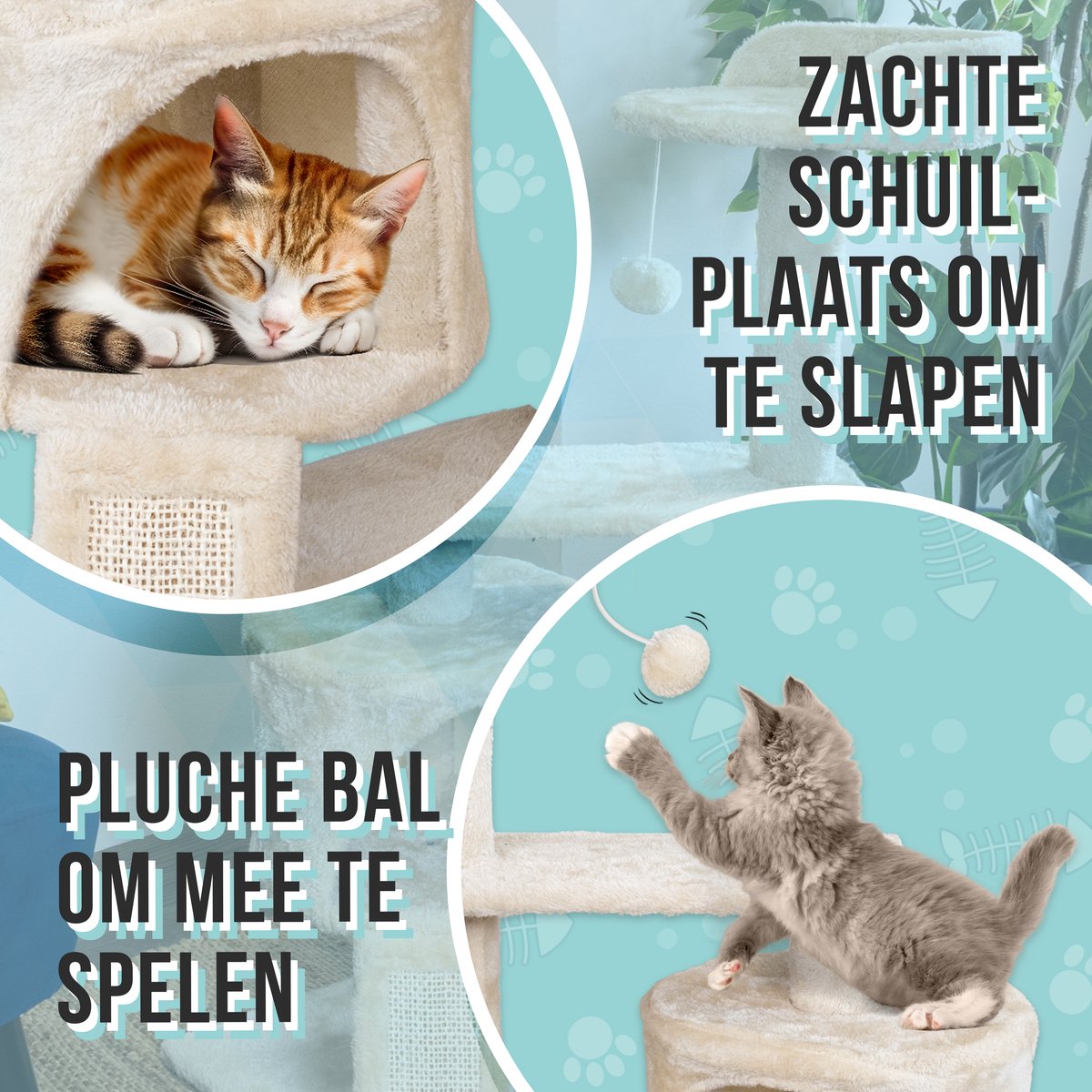 Krabpaal voor Katten - Kattenmand & Kattenspeelgoed - 3 Niveaus - Sisal Touw - 50 x 35 x 88 cm - Krabplank - Krabmat - Kattenhuis - Kattenbed - Kattenpaal - Krabton - Kattenmeubel - Kattentoren - Kattenspeeltjes - Kattenboom - Beige - PetVille – foto 8