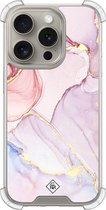 Casimoda® hoesje - Geschikt voor iPhone 15 Pro - Marmer roze paars - Shockproof case - Extra sterk - TPU/acryl - Paars, Transparant