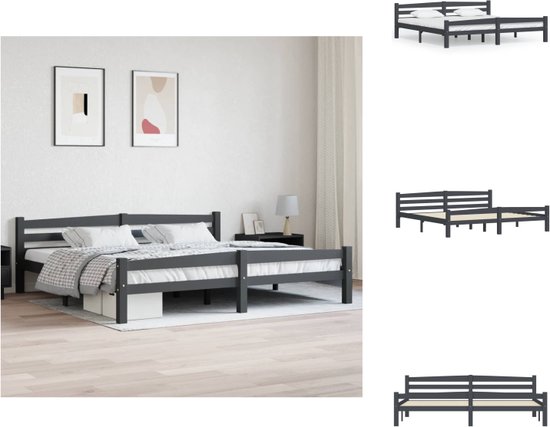 vidaXL Houten Bedframe - Donkergrijs - 206 x 206 x 66 cm - Massief grenenhout - Montage vereist - Bed