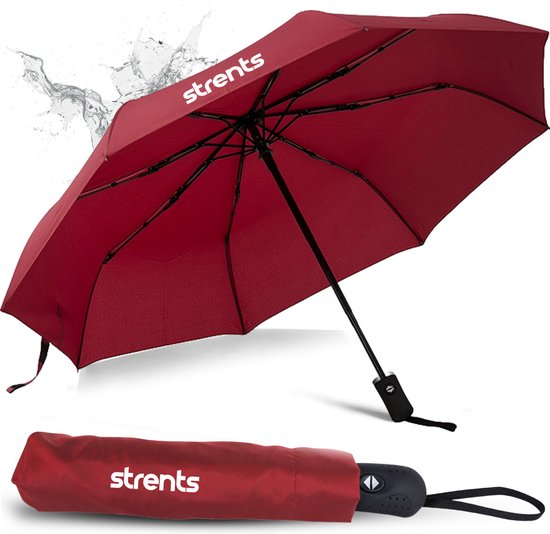 Strents® Stormparaplu Opvouwbaar - Stormparaplu's - Inklapbaar - Ø 110 cm - Windproof tot 100km p/u - Grote Paraplu - Automatisch - Rood