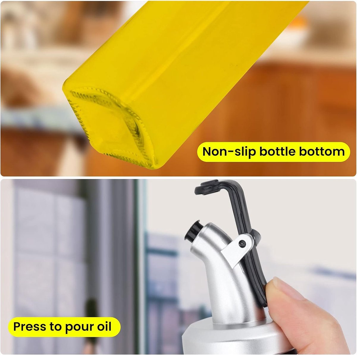 750ml/25oz Set van 2 Glazen Olijfolie Dispenser Set met Houten Dienblad, Azijn, Olie Dispencer, Olie Flessen voor Keuken, Granaatappel Siroop Dispencer, Azijn Flessen Set