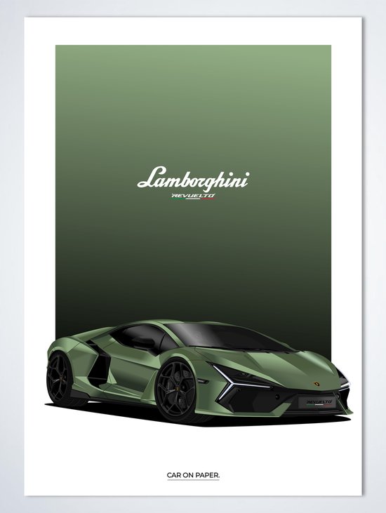 Lamborghini Revuelto Groen op Poster - 50 x 70cm - Auto Poster Kinderkamer / Slaapkamer / Kantoor