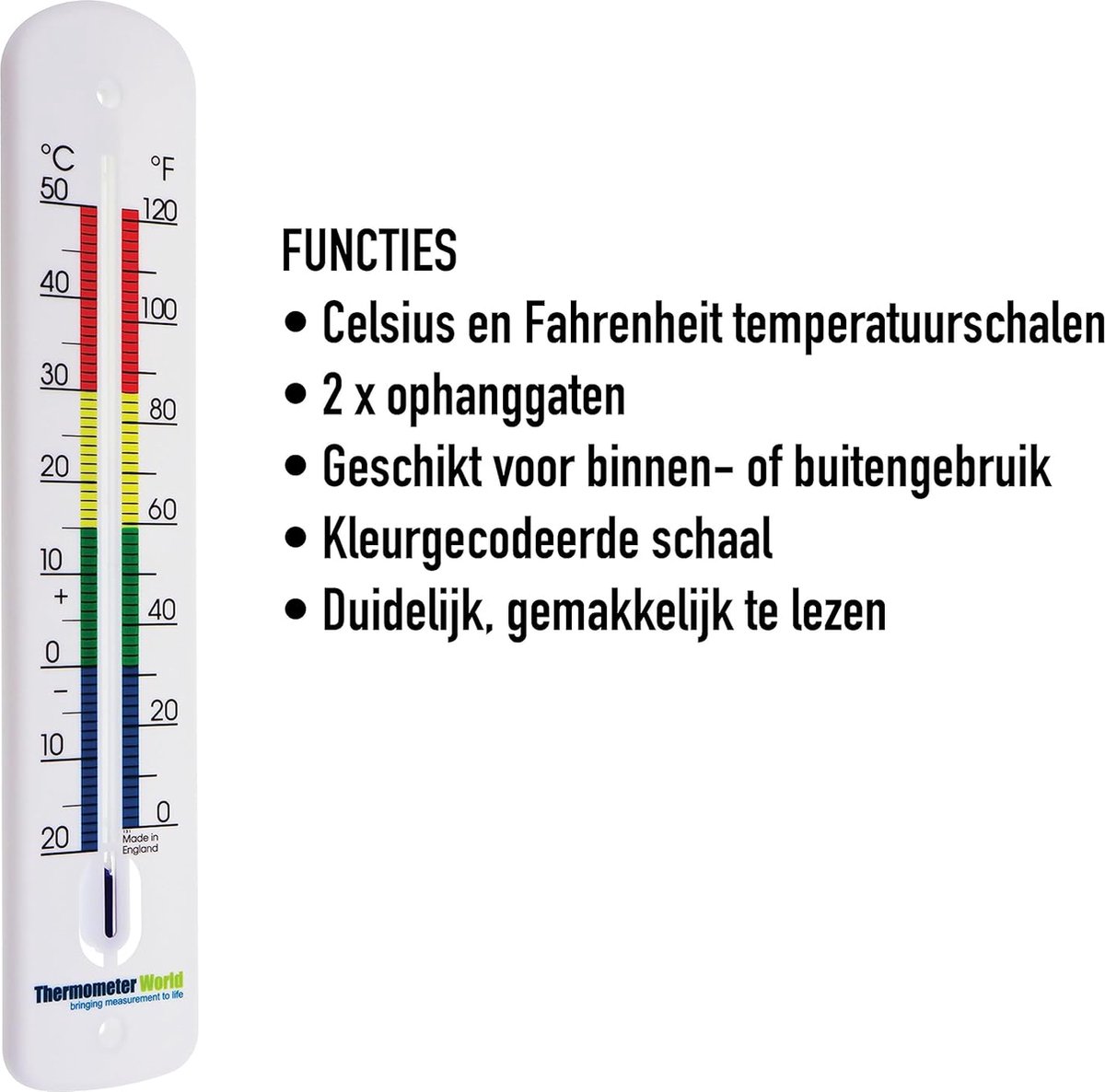 Thermometer voor buiten, 380 mm lang, analoog, tuinthermometer voor ...