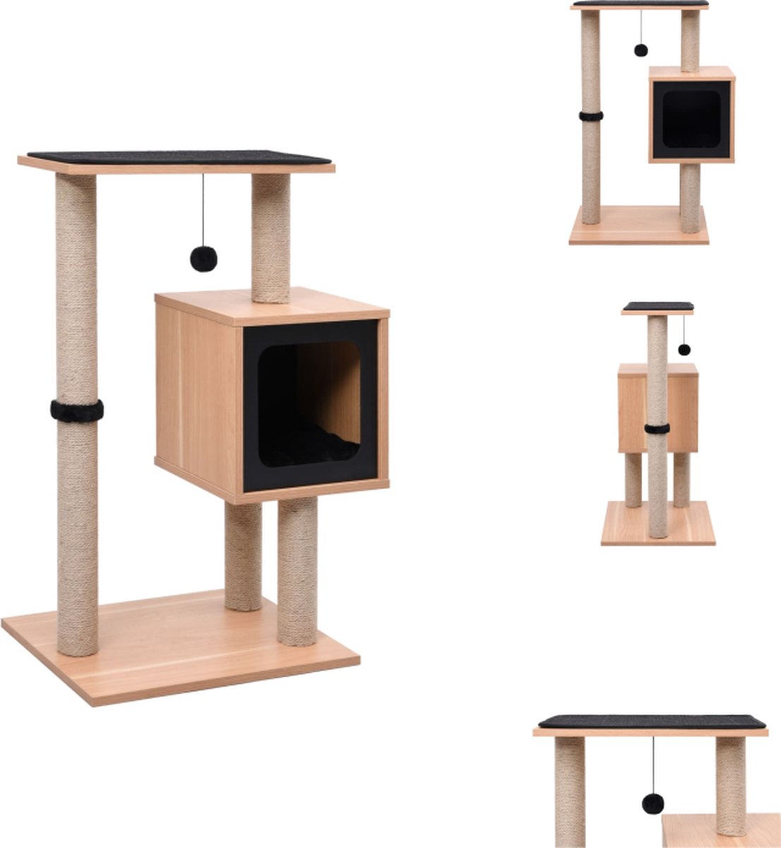 Vidaxl kattenkrabpaal bruin 48 x 40 x 82 cm met huisje jute