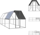 vidaXL Kippenren - Gegalvaniseerd staal - 2 x 6 x 2 m - Waterbestendig dak - Inclusief deur met slot - Hok