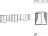 vidaXL Hondenkennel - Groot for - Draadgaas - Stalen constructie - Water- en UV-bestendig dak - Afsluitbare deur - Zwart en zilvergrijs - PE en gepoedercoat staal - Afmetingen- 550x110x110cm - Kennel
