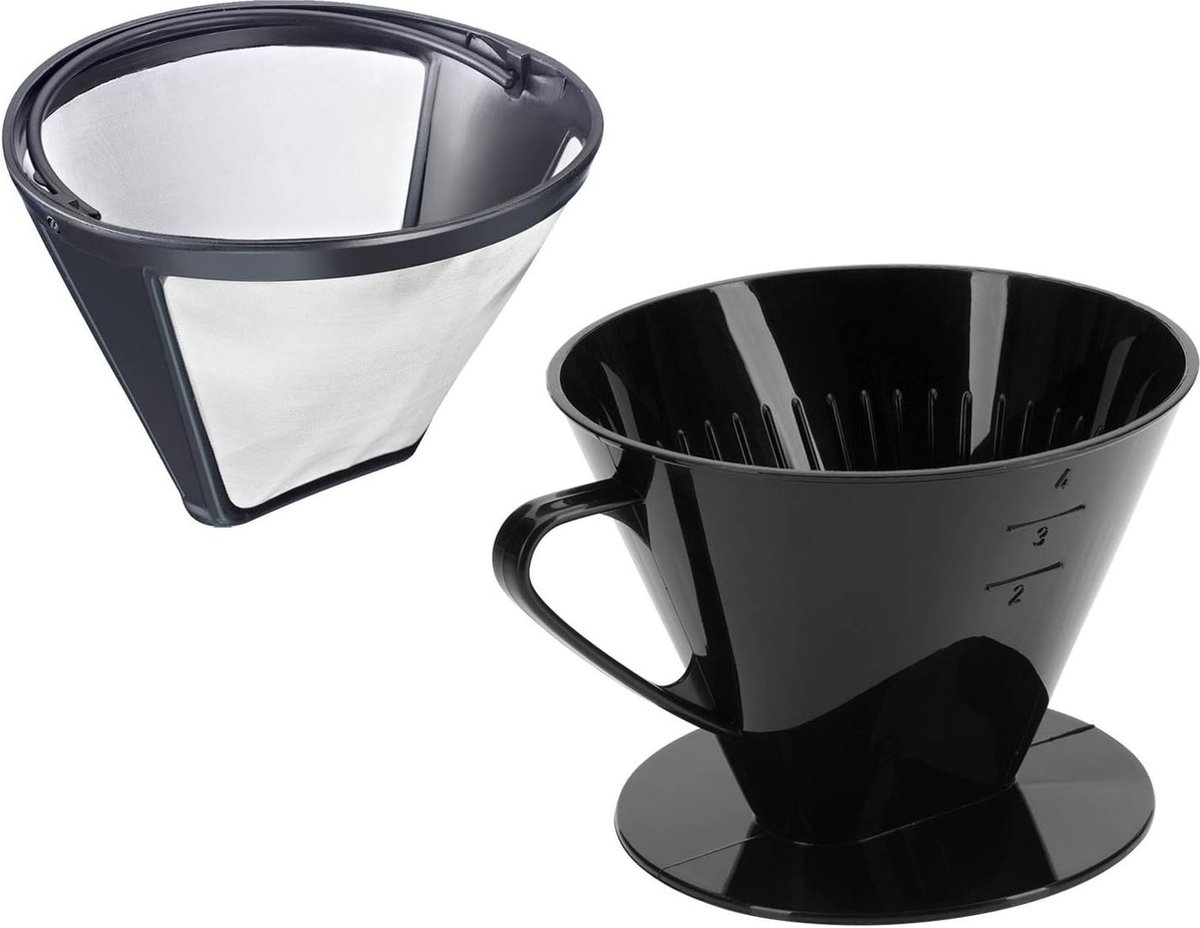 Westmark koffieset, 2 stuks, permanent filter + koffiefilter maat 4, RVS/kunststof, koffie, Four, zilver/zwart, 244322E7