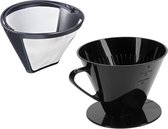 Koffieset, 2-delig, duurzaam filter + koffiefilter maat 4, roestvrij staal/kunststof, koffie, zilver, zwart