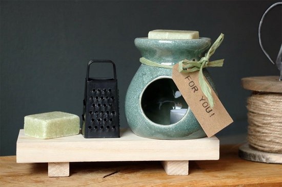 Ideas4seasons Amberblokjes/geurblokjes cadeauset - dennen - inclusief geurbrander en mini rasp