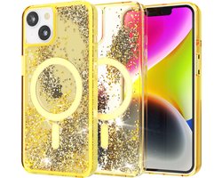 My Case Transparant Hoesje – Geschikt voor iPhone 14 Plus Geel Glitter - Geschikt voor MagSafe – Glitters, Sterk en Shock proof
