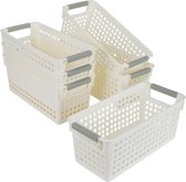 Kurtzy 6 Witte Opberg Mandjes - Met Handvatten - 29 x 13,5 x 12,3 cm - Plastic Organizer Bakjes - Voor In De Keuken, Kast, Badkamer, Lades en Slaapkamer