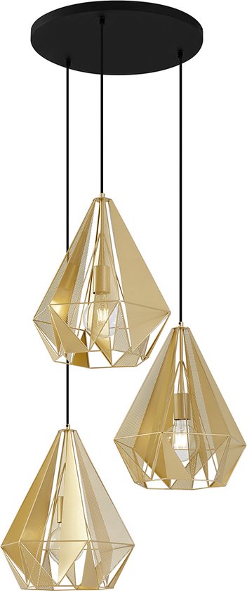 Carcasse QAZQA - Lampe à suspension industrielle - 3 lumières - Ø 45 cm - Or - Industriel - Salon | Chambre à coucher | Cuisine