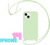 Iphone 14 hoesje met koord - Mint Groen - Extra stevig - Beschermd telefoon - Siliconen hoesje - Telefoonhoesje iphone 14