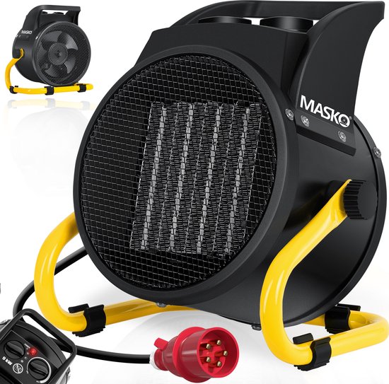 MASKO® Ventilatorkachel 9kW - Elektrische Kachel voor Binnen- en Buiten Bouwkachel Keramische Werkplaatskachel Electrische Verwarming 9000 Watt - Geel