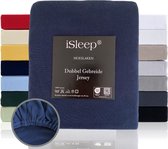 iSleep Dubbel Gebreide Jersey Hoeslaken - Hoge Hoek - Rondom Elastiek - Litsjumeaux XXL - 200/210x220/230 cm - Donker Blauw