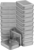 Metalen opbergdoos met deksel, klein zilver (20 stuks), 9 x 6,3 x 1,8 cm, kleine/draagbare lege containers zonder scharnieren, mini rechthoekige overlevingsset, metalen doos, opbergblik met deksel