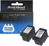 PrintAbout huismerk Inktcartridge PG-560XL + CL-561XL (PG-560 / CL-561) Zwart + 3 kleuren Multipack Hoge capaciteit geschikt voor Canon