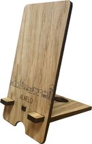 Skyline Telefoonhouder Almelo Eikenhout - Smartphone Tablet Houder 7x15 cm - iPad / iPhone / Smartphone tafel standaard desktop - Thuis werken - Cadeau - WoodWideCities