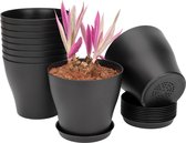 Belle Vous Lot de 10 Pots de Plantes d'Intérieur en Plastique Zwart - Pots de 13,5 cm avec Trous de Drainage et Plateaux/Soucoupes - Pots de Plantes Décoratifs pour Plantes d'intérieur, Plantes Grasses ou en Culture