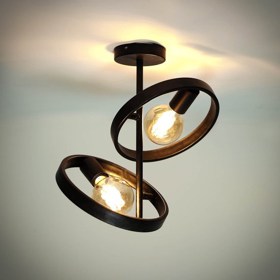 Landelijke plafondlamp Hover | 2 lichts | charcoal / grijs / zwart | metaal | 50 cm hoog | Ø 26 cm | eetkamer / woonkamer / slaapkamer lamp | modern / sfeervol design