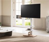 TV-standaard vloer 1.42m met hout voet voor 32-43 55 65 70 75 inch, 60° draaibaar & 6 hoogte verstelbaar white TV stand floor universal, vloerstandaard tall Max VESA 600x400mm Wit