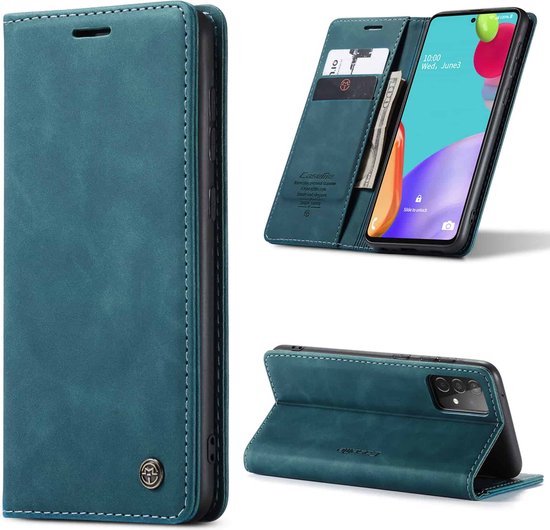 CaseMe Retro boekmodel hoesje Geschikt Voor Samsung A72 Blauw