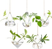 Glazen hangende plantenbakken, waterplantenhouder, terrarium, kaarsenhouder, voor binnen en buiten, 2 gaten, 5 delen/set met snaren touw voor tuin, balkon