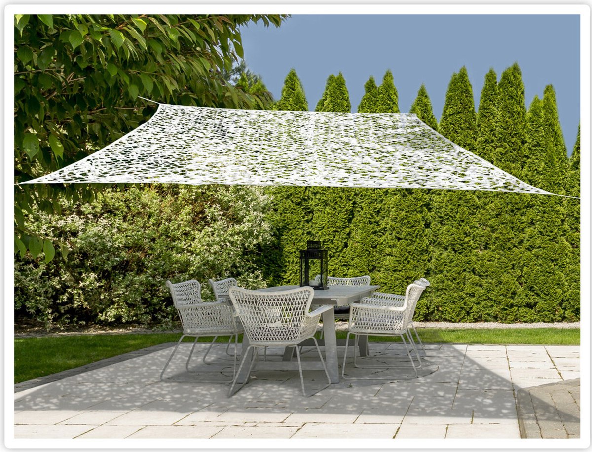 Set van 2x stuks schaduwdoeken/zonneschermen rechthoek camouflage wit 2 x 3 meter - Terras/tuin zonwering