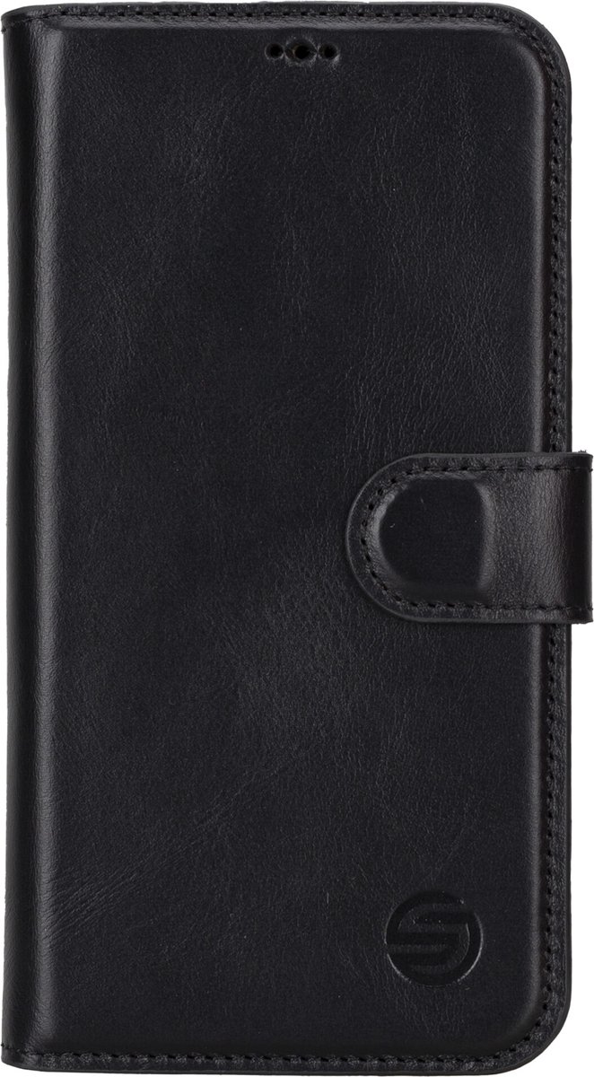 Geschikt Voor Samsung A54 Hoesje Leer - Solidenz Bookcase A54 Lederen - Echt leer - Telefoonhoesje Met Pasjeshouder - Top grain leather case cover - Zwart