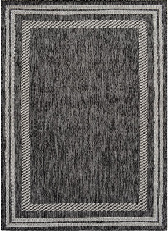 Vercai Rugs Terrace Collectie - Laagpolig Vloerkleed - Tapijt voor Binnen en Buiten - Polypropyleen - Zilver Zwart - 160x220 cm