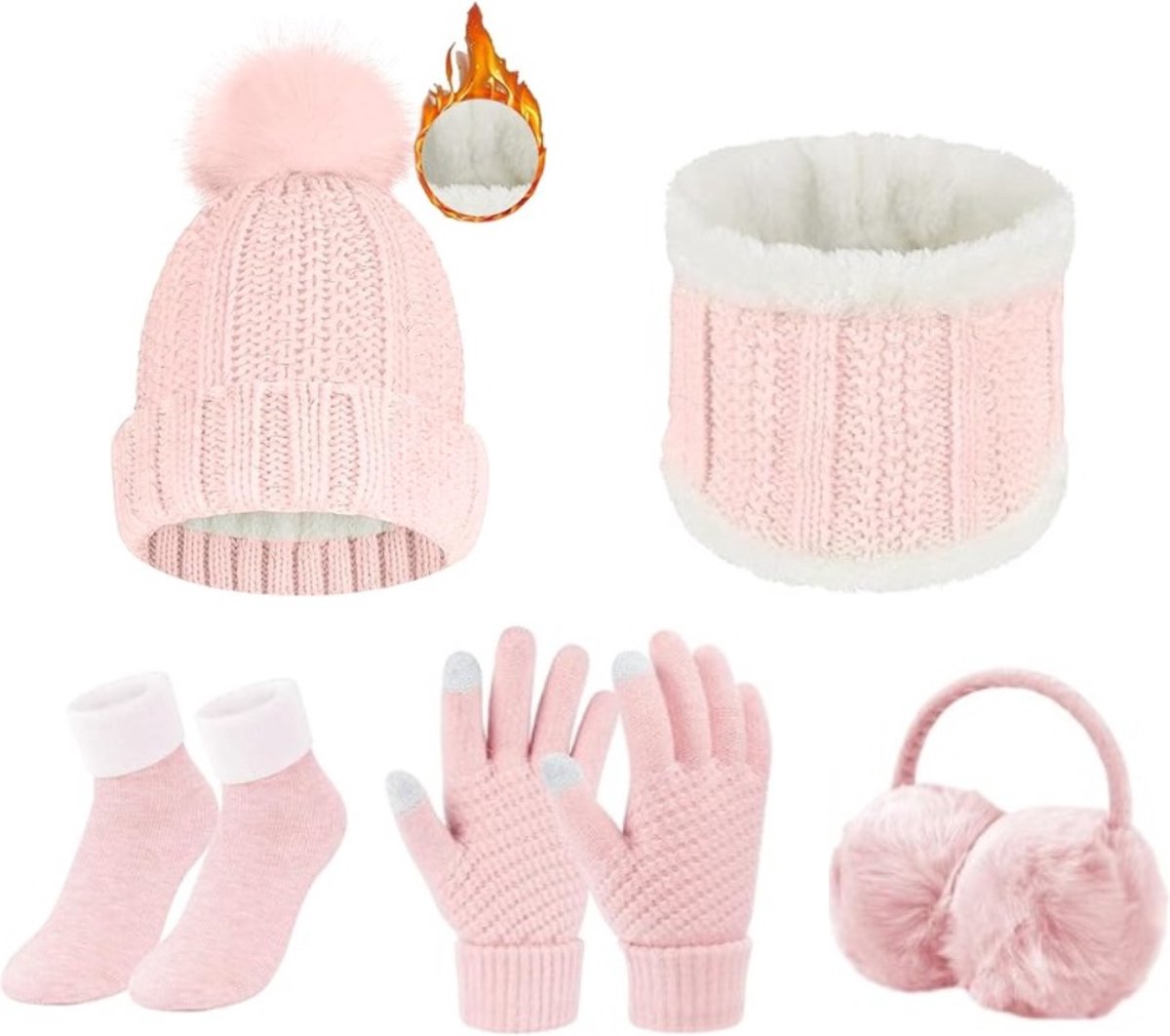 Pack Ski 5 Pièces Pour Femme – Bonnet, écharpe, Gants, Cache-oreilles Et Chaussettes – Tenue Complète Hiver - 8