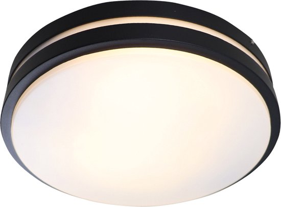 Olucia James - Buiten plafondlamp - 2L - Kunststof - Wit;Zwart - Rond - 28.5 cm