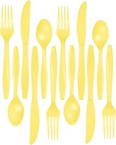 Couverts de party/ BBQ en plastique - 96 pièces - jaune - couteaux/fourchettes/cuillères - réutilisables