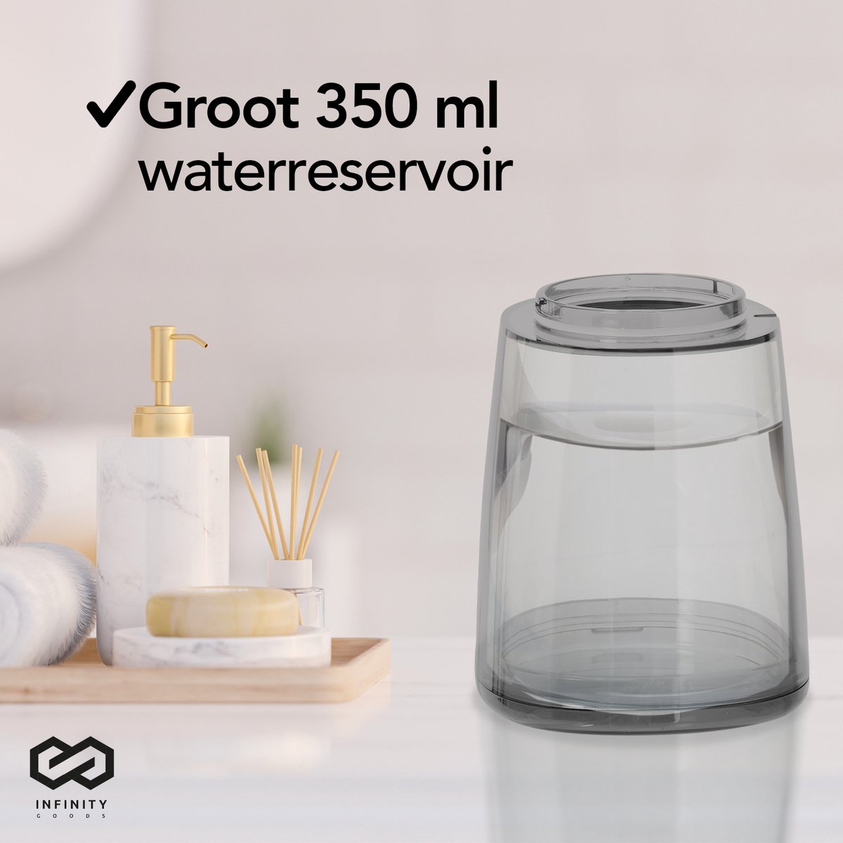 Infinity Goods Waterflosser - Monddouche - Elektrisch Flosapparaat - Draadloos En Oplaadbaar - 5 Opzetstukken - Zwart thumbnail 6