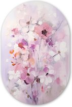 Muurovaal 40x60 cm - Wandovaal Bloemen - Lila - Watercolor - Kunst - Kunststof wanddecoratie - Ovalen schilderij - Muurdecoratie woonkamer - Schilderijen - Ovale spiegel vorm op kunststof